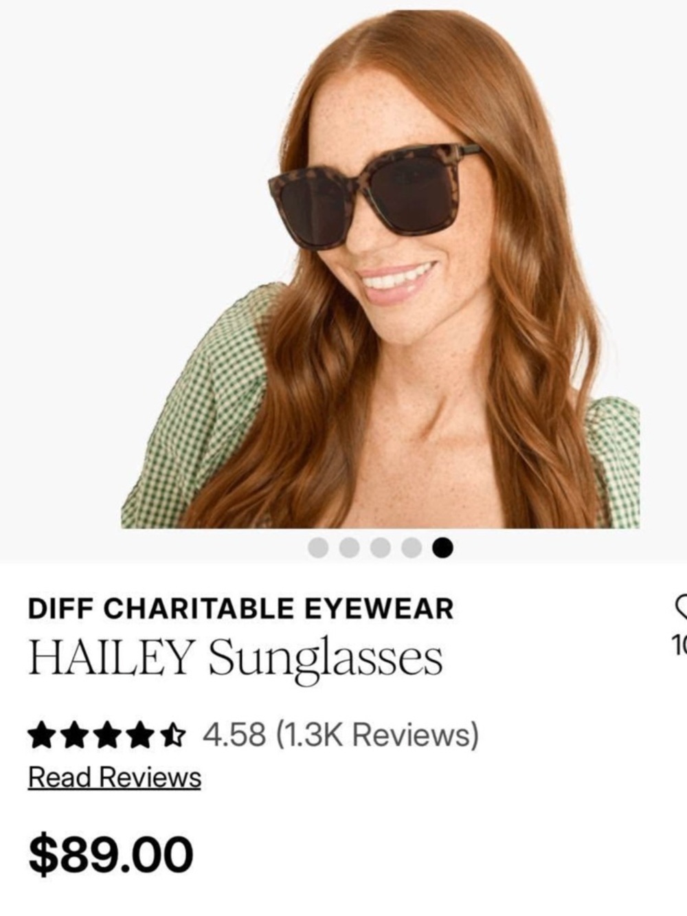 Diff Eyewear Hailey Sunglasses - Tortoiseshell Frame with Dark Lenses. New